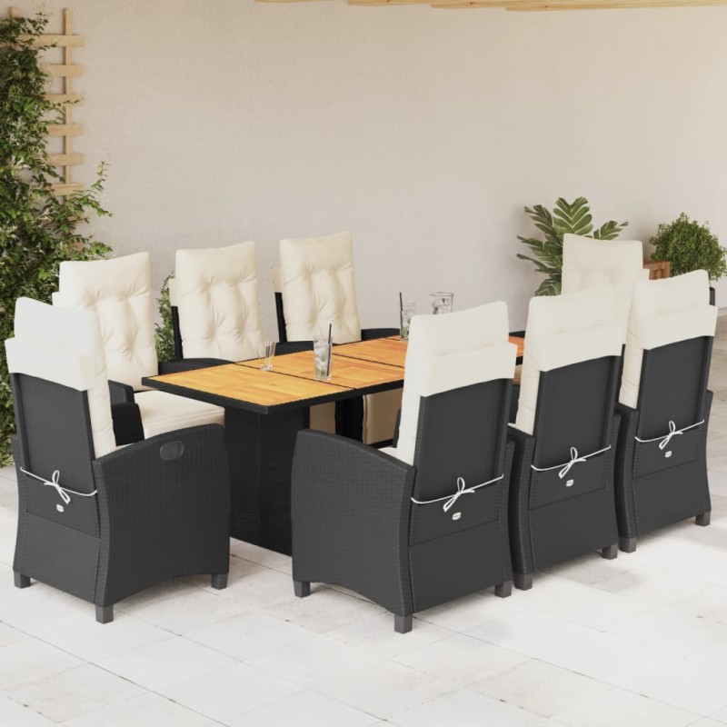 vidaXL Set de comedor de jardín 9 pzas y cojines ratán sintético negro vidaXL Set de comedor de jardín 9 pzas y cojines ratán sintético negro