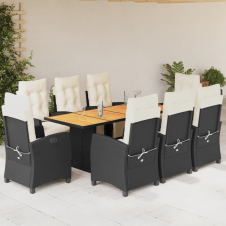 vidaXL Set de comedor de jardín 9 pzas y cojines ratán sintético negro