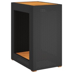 vidaXL Mesa auxiliar jardín tapa madera ratán PE negro 60x40x75 cm