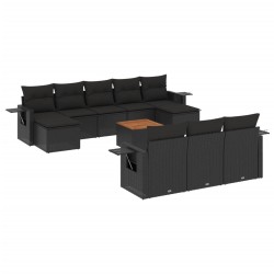 vidaXL Set de sofás de jardín 11 pzas y cojines ratán sintético negro