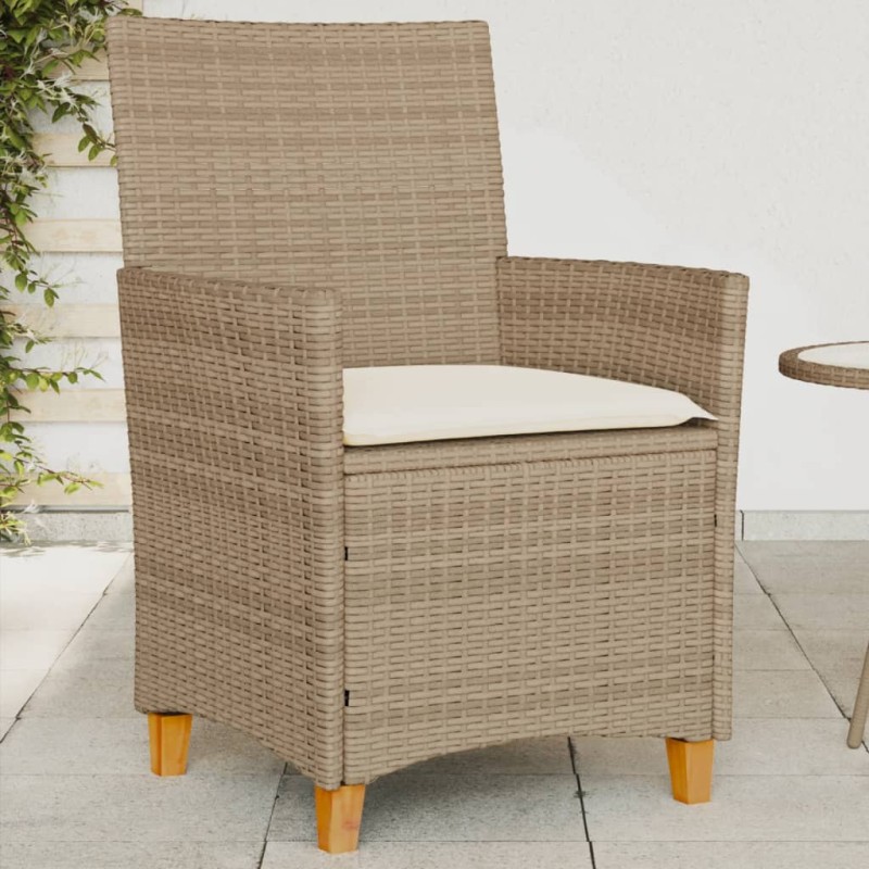 vidaXL Sillas de jardín con cojín 2 uds ratán PE beige y madera acacia vidaXL Sillas de jardín con cojín 2 uds ratán PE beige y madera acacia