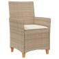 vidaXL Sillas de jardín con cojín 2 uds ratán PE beige y madera acacia vidaXL Sillas de jardín con cojín 2 uds ratán PE beige y madera acacia