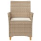 vidaXL Sillas de jardín con cojín 2 uds ratán PE beige y madera acacia vidaXL Sillas de jardín con cojín 2 uds ratán PE beige y madera acacia