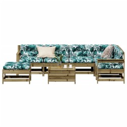 vidaXL Juego de muebles jardín 8 pzas y cojines madera pino impregnada