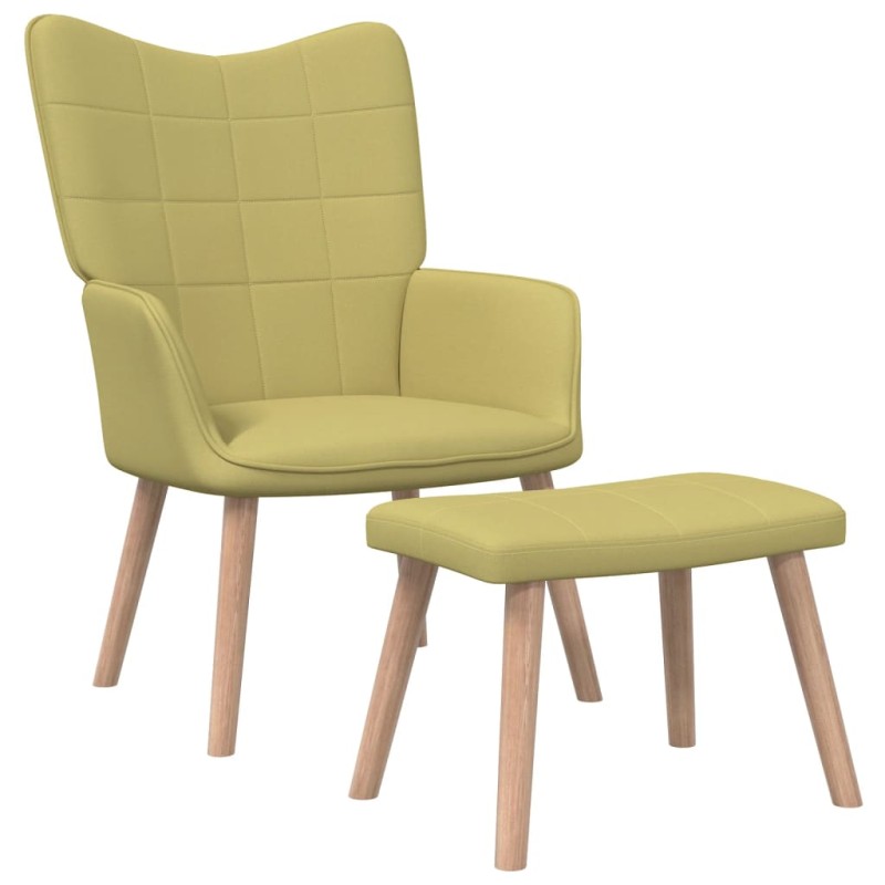 vidaXL Silla de relajación con taburete de tela verde vidaXL Silla de relajación con taburete de tela verde