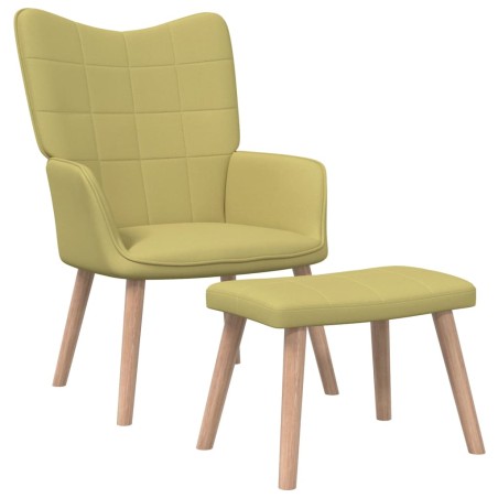 vidaXL Silla de relajación con taburete de tela verde