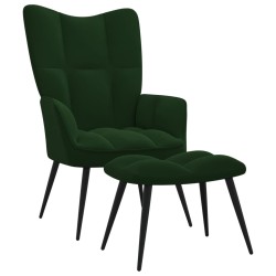 vidaXL Silla de relajación con taburete terciopelo verde oscuro
