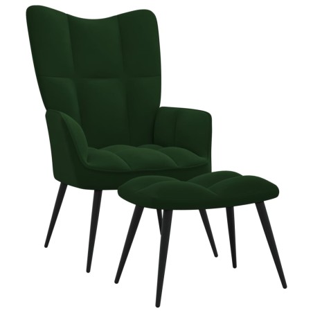 vidaXL Silla de relajación con taburete terciopelo verde oscuro