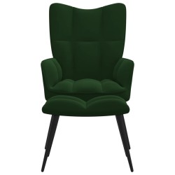 vidaXL Silla de relajación con taburete terciopelo verde oscuro