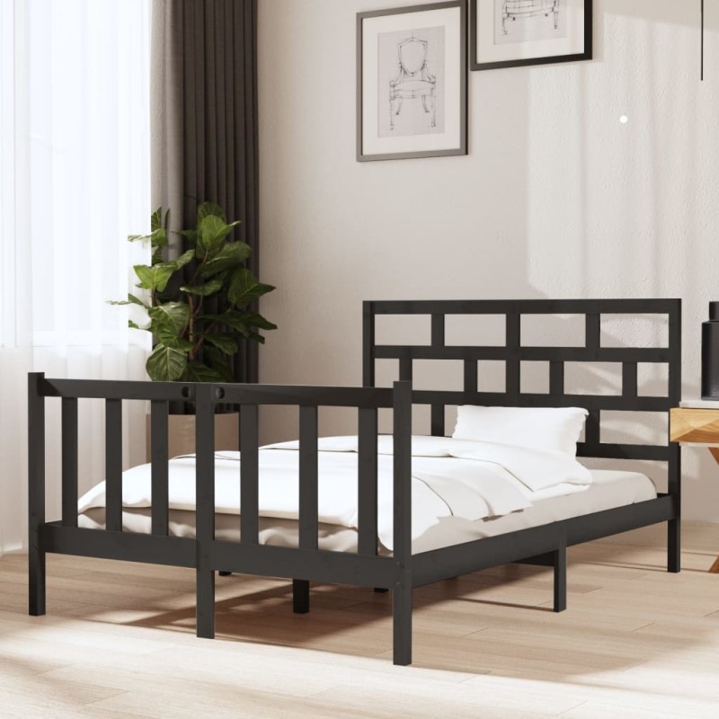 vidaXL Estructura de cama de madera maciza de pino gris 140x190 cm vidaXL Estructura de cama de madera maciza de pino gris 140x190 cm