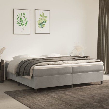 vidaXL Cama box spring con colchón terciopelo gris claro 200x200 cm