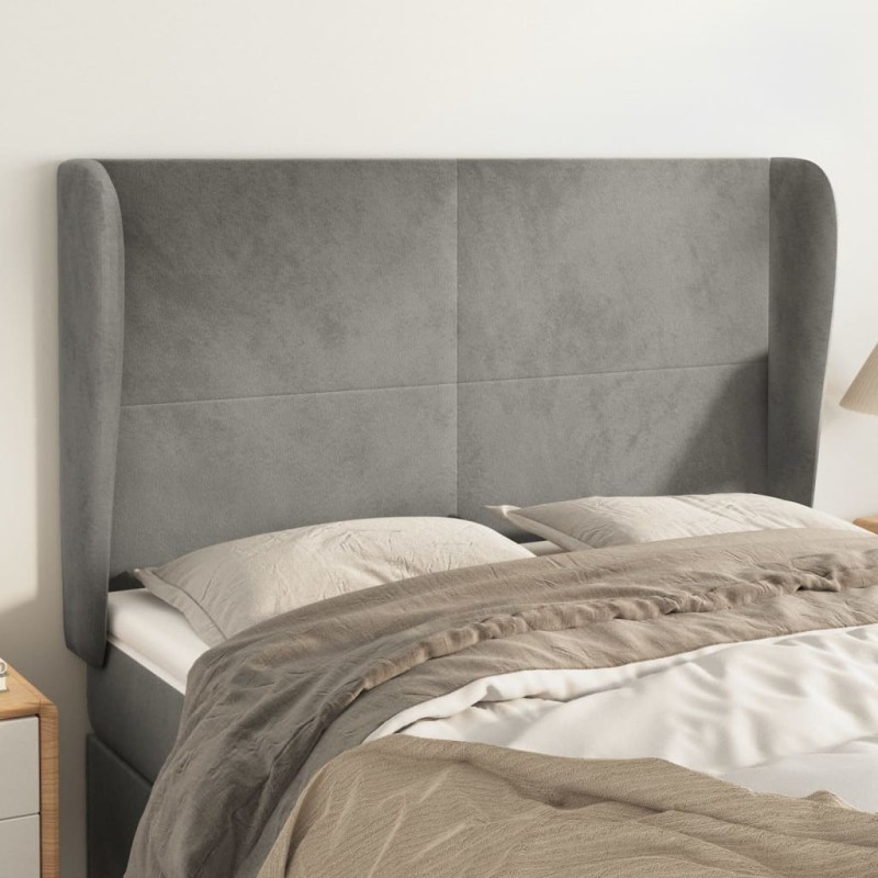 vidaXL Cabecero con orejas de terciopelo gris claro 147x23x118/128 cm vidaXL Cabecero con orejas de terciopelo gris claro 147x23x118/128 cm