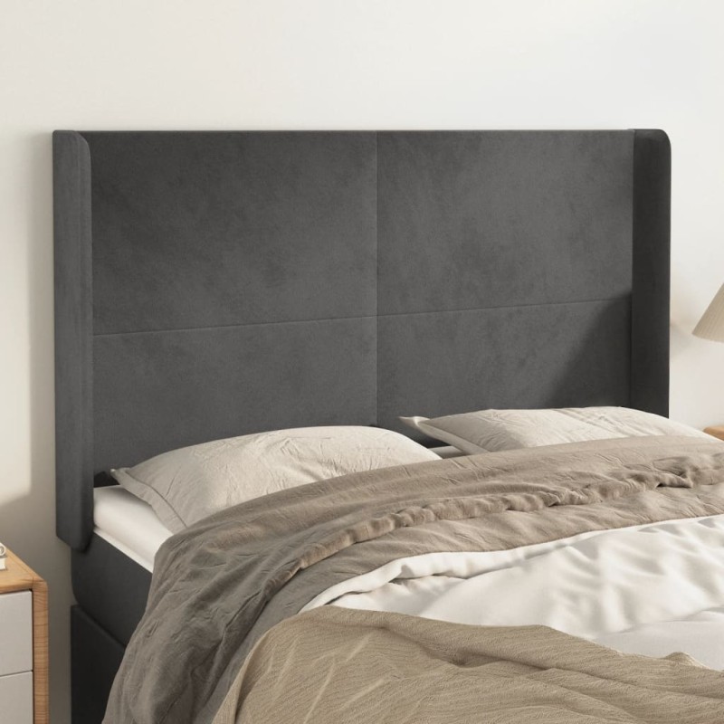 vidaXL Cabecero con orejas de terciopelo gris oscuro 147x16x118/128 cm vidaXL Cabecero con orejas de terciopelo gris oscuro 147x16x118/128 cm