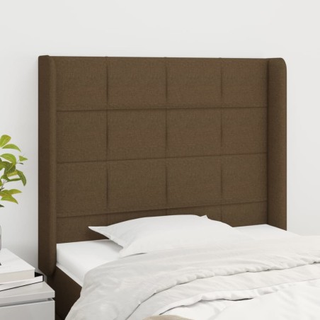 vidaXL Cabecero con orejas de tela marrón oscuro 83x16x118/128 cm