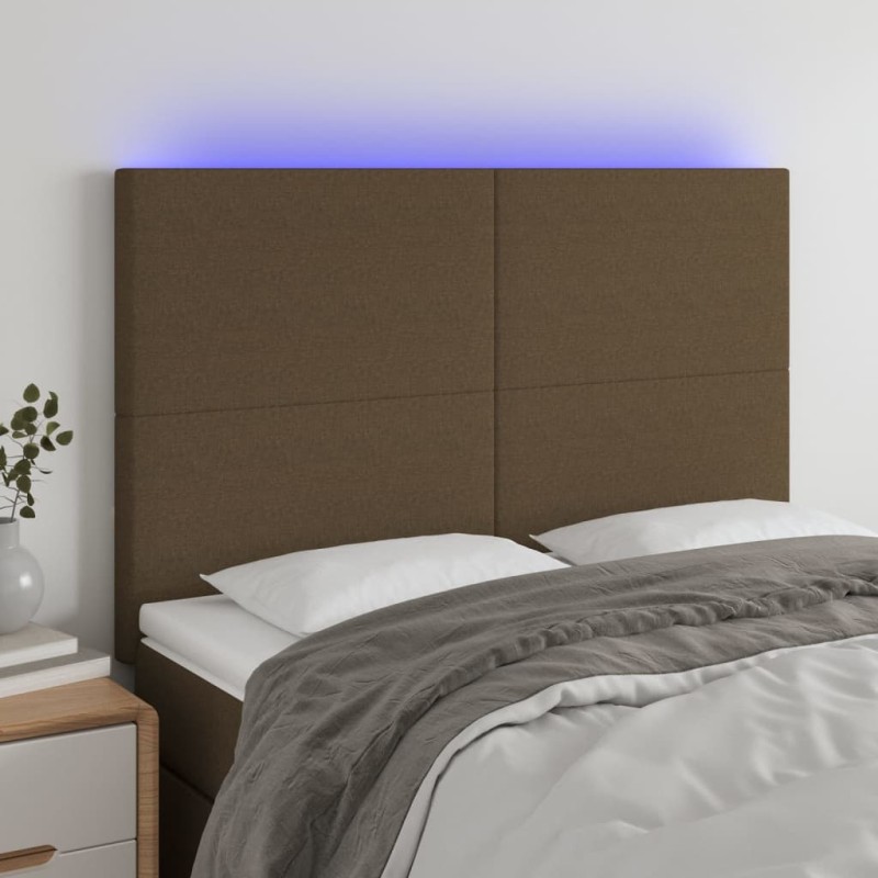 vidaXL Cabecero con luces LED tela marrón oscuro 144x5x118/128 cm vidaXL Cabecero con luces LED tela marrón oscuro 144x5x118/128 cm