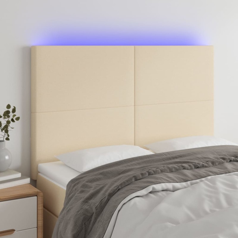 vidaXL Cabecero con luces LED tela crema 144x5x118/128 cm vidaXL Cabecero con luces LED tela crema 144x5x118/128 cm