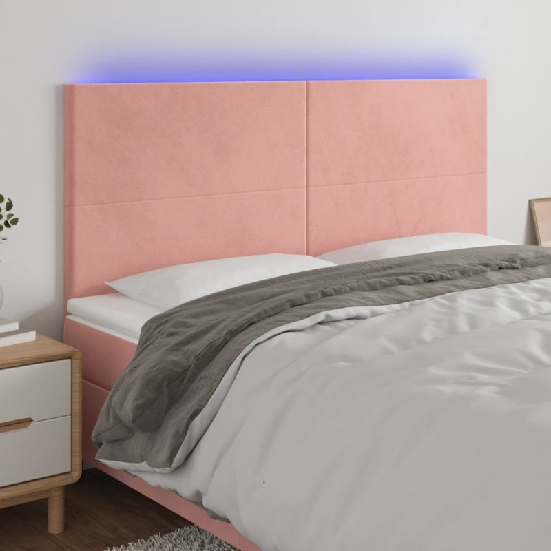vidaXL Cabecero con luces LED terciopelo rosa 160x5x118/128 cm vidaXL Cabecero con luces LED terciopelo rosa 160x5x118/128 cm