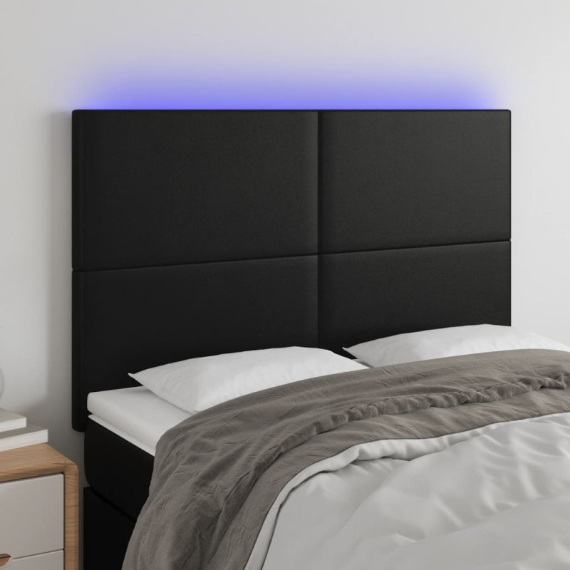 vidaXL Cabecero con luces LED cuero sintético negro 144x5x118/128 cm vidaXL Cabecero con luces LED cuero sintético negro 144x5x118/128 cm