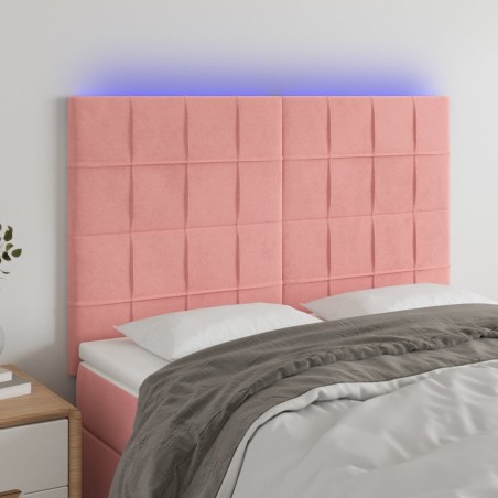vidaXL Cabecero con luces LED terciopelo rosa 144x5x118/128 cm