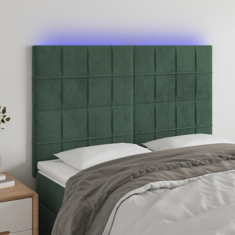 vidaXL Cabecero con luces LED terciopelo verde oscuro 144x5x118/128 cm vidaXL Cabecero con luces LED terciopelo verde oscuro 144x5x118/128 cm