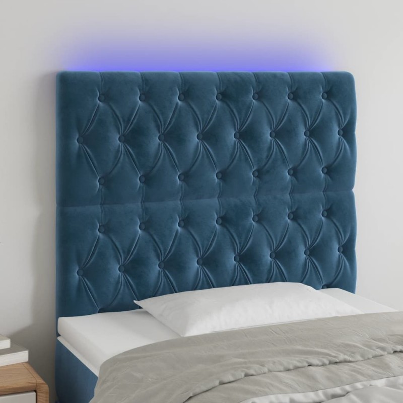 vidaXL Cabecero con luces LED terciopelo azul oscuro 90x7x118/128 cm