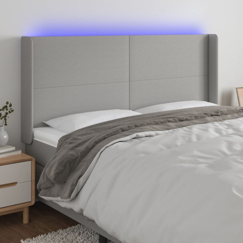 vidaXL Cabecero con LED de tela gris claro 183x16x118/128 cm vidaXL Cabecero con LED de tela gris claro 183x16x118/128 cm