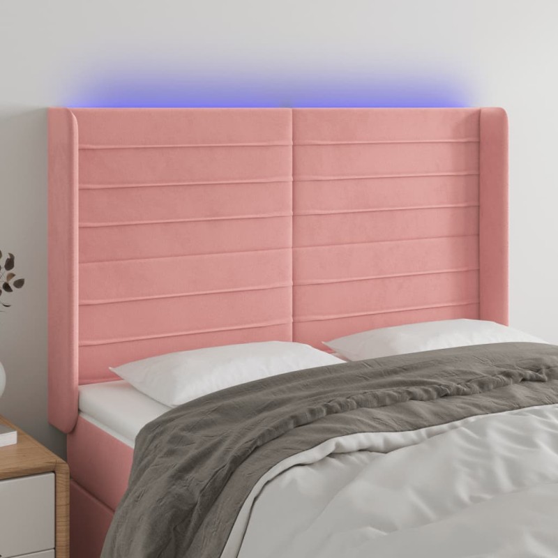 vidaXL Cabecero con LED de terciopelo rosa 147x16x118/128 cm