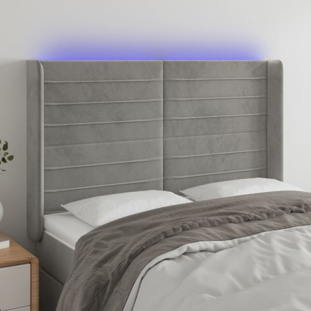 vidaXL Cabecero con LED de terciopelo gris claro 147x16x118/128 cm