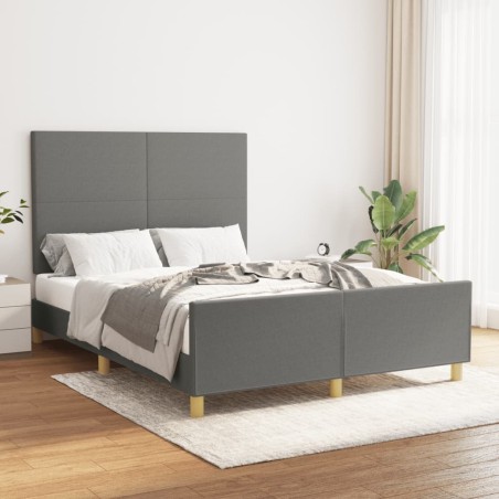 vidaXL Estructura de cama con cabecero de tela gris oscuro 140x200 cm