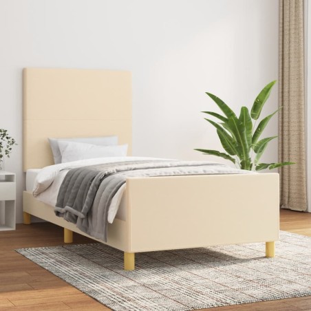 vidaXL Estructura de cama con cabecero de tela color crema 90x200 cm