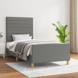 vidaXL Estructura de cama con cabecero de tela gris oscuro 90x190 cm