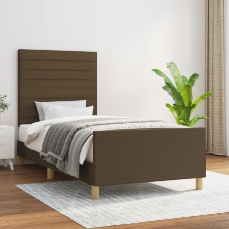 vidaXL Estructura de cama con cabecero de tela marrón oscuro 90x190 cm