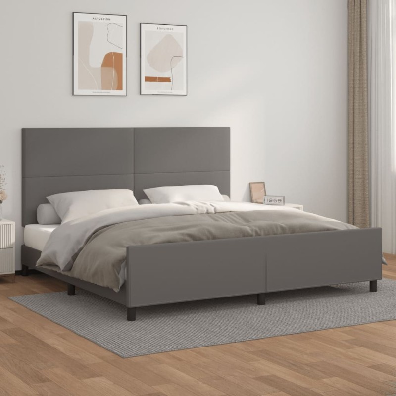 vidaXL Estructura de cama con cabecero cuero sintético gris 200x200 cm vidaXL Estructura de cama con cabecero cuero sintético gris 200x200 cm