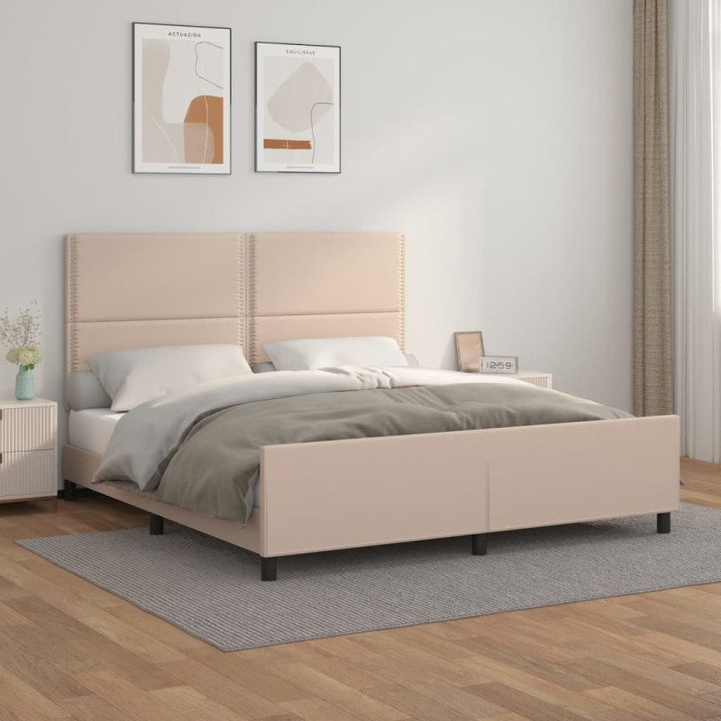 vidaXL Estructura de cama cabecero cuero sintético capuchino 180x200cm vidaXL Estructura de cama cabecero cuero sintético capuchino 180x200cm