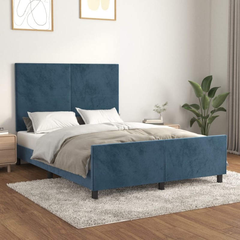 vidaXL Estructura cama con cabecero terciopelo azul oscuro 140x200 cm