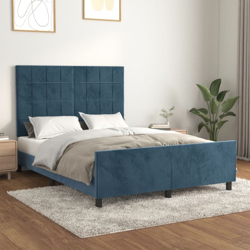 vidaXL Estructura cama con cabecero terciopelo azul oscuro 140x200 cm vidaXL Estructura cama con cabecero terciopelo azul oscuro 140x200 cm
