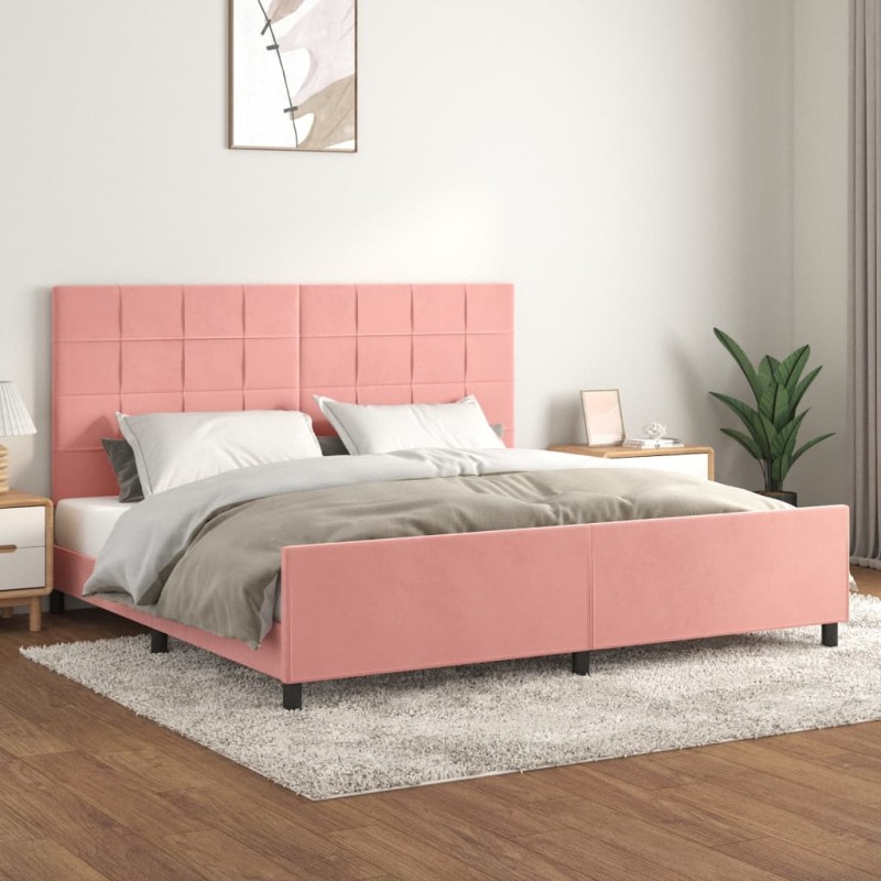 vidaXL Estructura de cama con cabecero de terciopelo rosa 200x200 cm