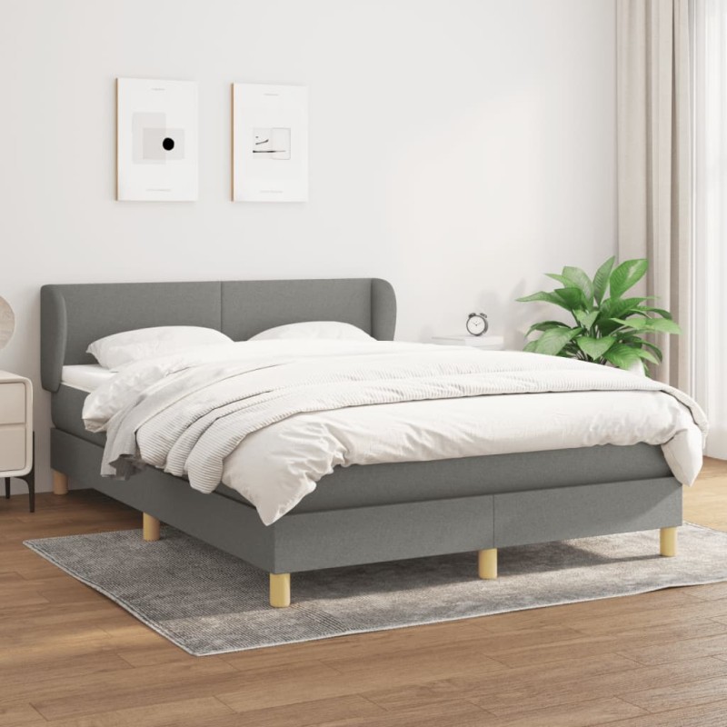 vidaXL Cama box spring con colchón tela gris oscuro 140x190 cm vidaXL Cama box spring con colchón tela gris oscuro 140x190 cm