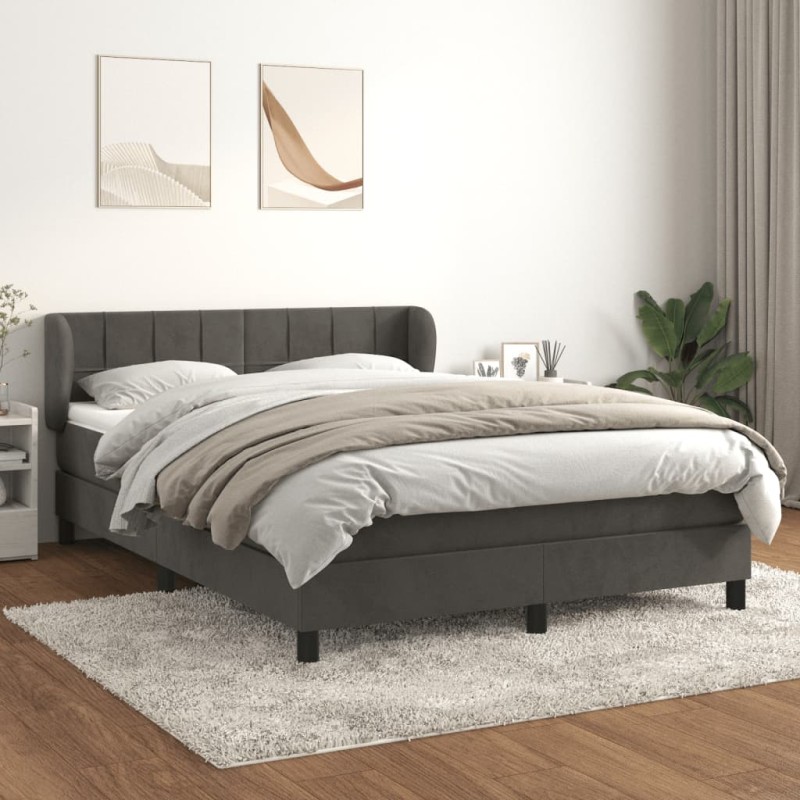 vidaXL Cama box spring con colchón terciopelo gris oscuro 140x190 cm vidaXL Cama box spring con colchón terciopelo gris oscuro 140x190 cm