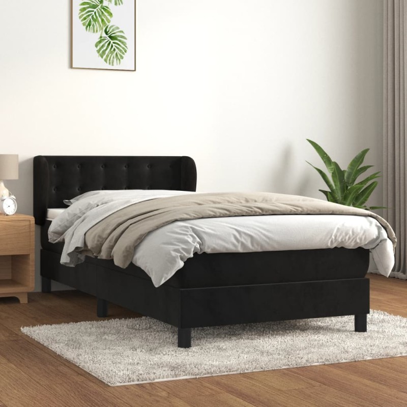vidaXL Cama box spring con colchón cuero sintético negro 90x190 cm vidaXL Cama box spring con colchón cuero sintético negro 90x190 cm