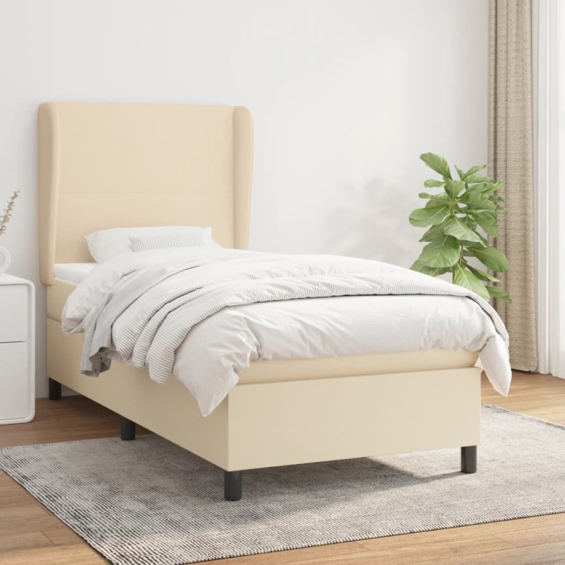 vidaXL Cama box spring con colchón tela color crema 90x190 cm vidaXL Cama box spring con colchón tela color crema 90x190 cm