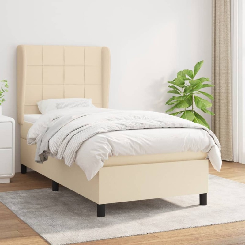 vidaXL Cama box spring con colchón tela color crema 90x200 cm vidaXL Cama box spring con colchón tela color crema 90x200 cm