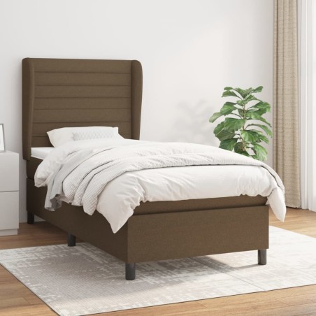 vidaXL Cama box spring con colchón tela marrón oscuro 90x200 cm