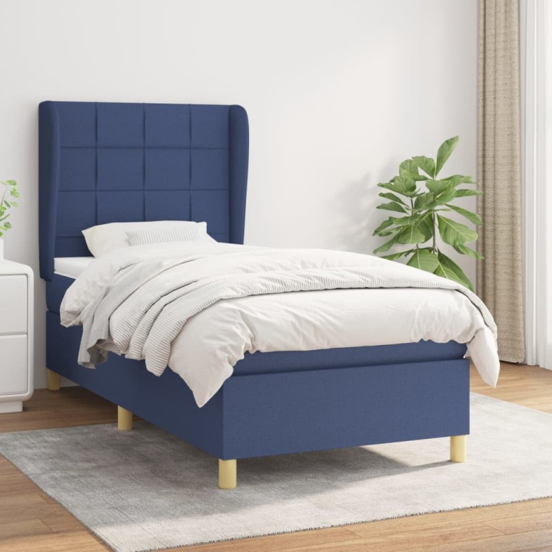 vidaXL Cama box spring con colchón tela azul 100x200 cm vidaXL Cama box spring con colchón tela azul 100x200 cm