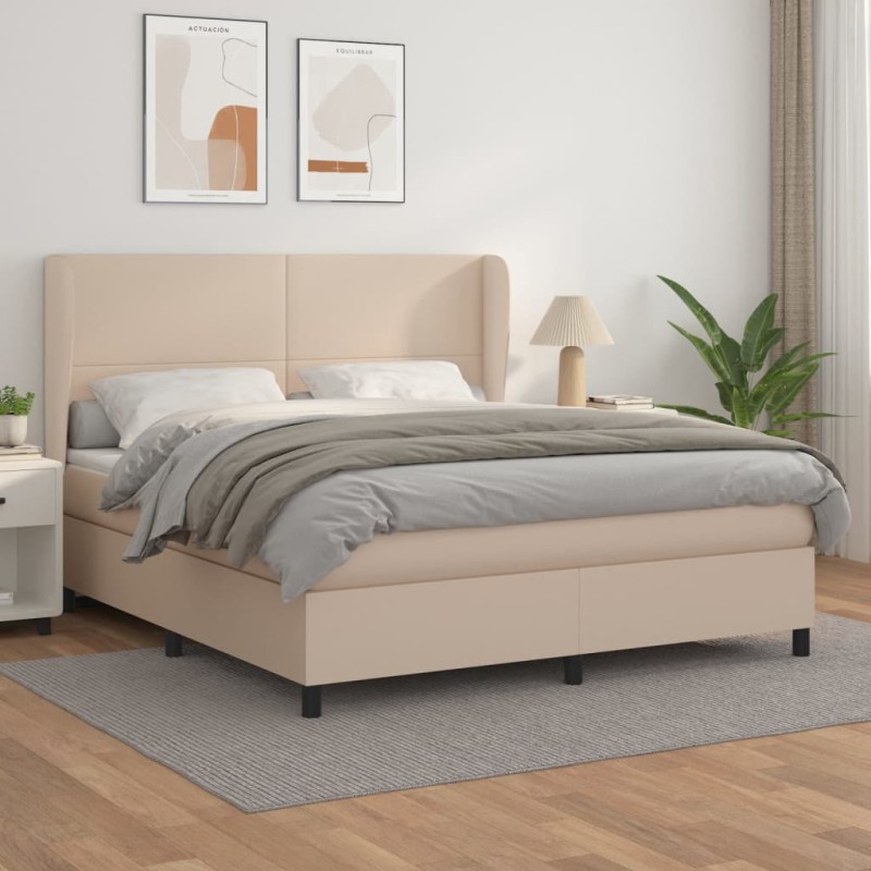 vidaXL Cama box spring con colchón cuero sintético capuchino 160x200cm