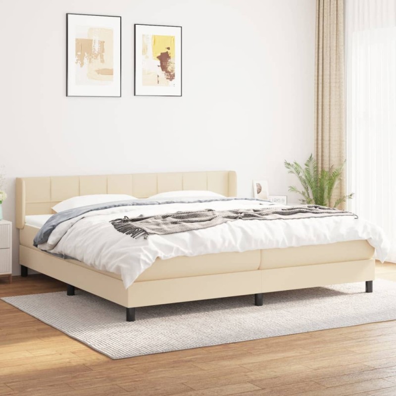 vidaXL Cama box spring con colchón tela color crema 200x200 cm vidaXL Cama box spring con colchón tela color crema 200x200 cm