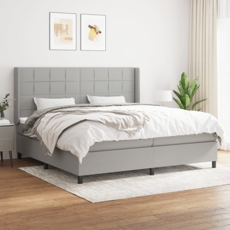 vidaXL Cama box spring con colchón tela gris claro 200x200 cm