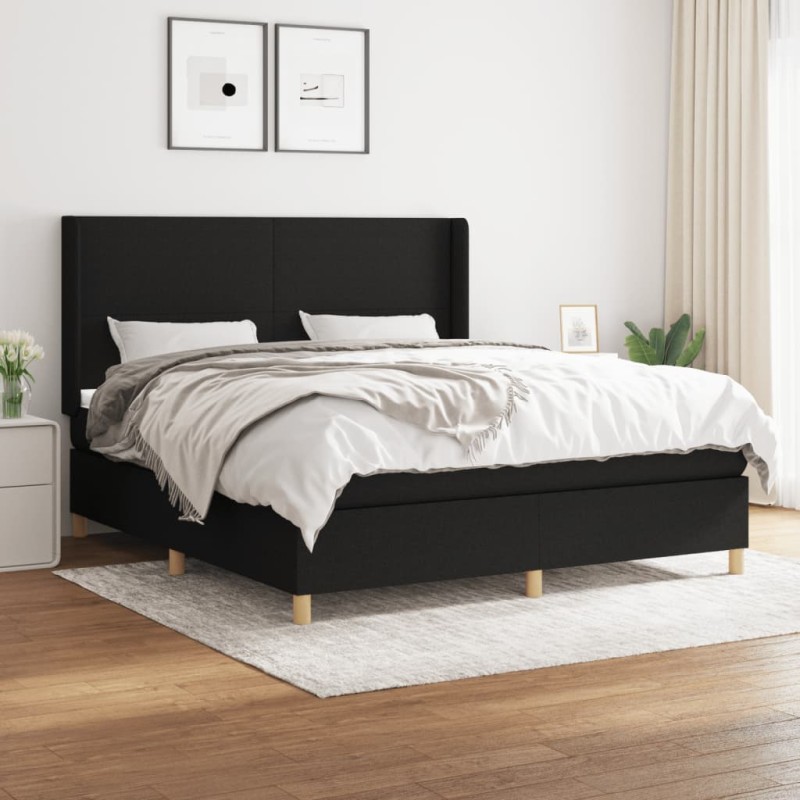 vidaXL Cama box spring con colchón tela negro 160x200 cm vidaXL Cama box spring con colchón tela negro 160x200 cm