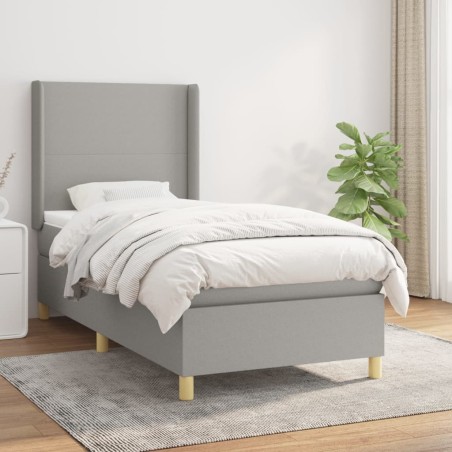 vidaXL Cama box spring con colchón tela gris claro 90x200 cm