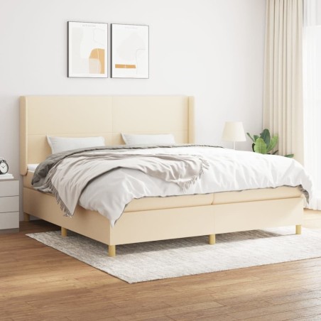 vidaXL Cama box spring con colchón tela color crema 200x200 cm
